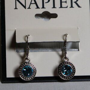 Napier Silver with aqua stone dangle earrings New